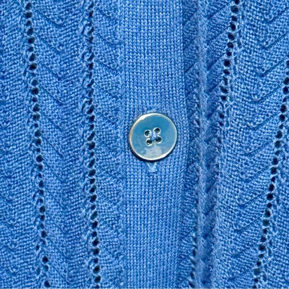 Talbots 100% Pima Cotton Lightweight Pointelle Long Sleeve Button Front Cardigan - Picture 5 of 12